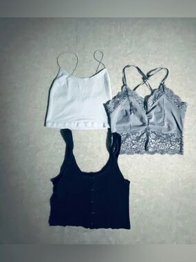 Lot 3 Blue Crop Tops S Streetwear Society Bozzolo Lace & Navy Hook-Eye Tank